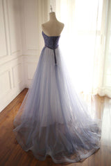Blue Prom Dress Sweetheart Tulle Beaded Long Evening Dress