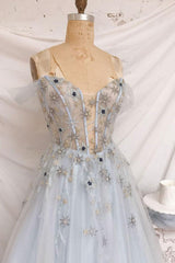Blue Prom Dress Sweetheart Tulle Long Formal Dress Evening Dress