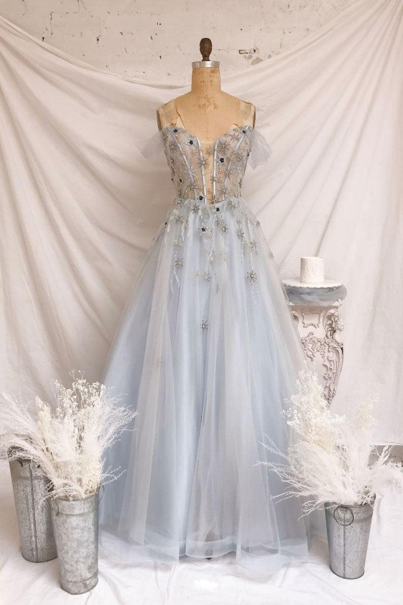 Blue Prom Dress Sweetheart Tulle Long Formal Dress Evening Dress
