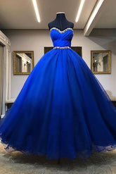 Blue Prom Dress Sweetheart Tulle Long Formal Dress Evening Dress