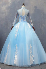 Blue Prom Dress Tulle Lace Long Evening Dress