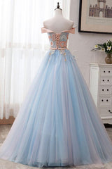 Blue Prom Dress Tulle Lace Long Formal Dress Evening Dress