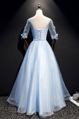 Blue Prom Dress Tulle Lace Long Formal Evening Dress
