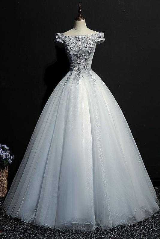 Blue Prom Dress Tulle Lace Off the Shoulder Long Evening Dress