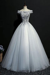 Blue Prom Dress Tulle Lace Off the Shoulder Long Evening Dress
