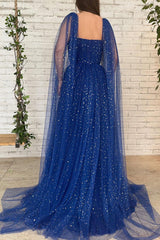Blue Prom Dress Tulle Long A Line Formal Evening Dress