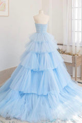 Blue Prom Dress Tulle Long Evening Gown Evening Dress