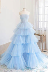 Blue Prom Dress Tulle Long Evening Gown Evening Dress