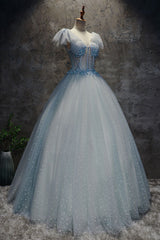 Blue Prom Dress Tulle Long Formal Evening Dress