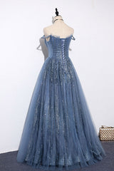 Blue Prom Dress Tulle Long Formal Evening Dress