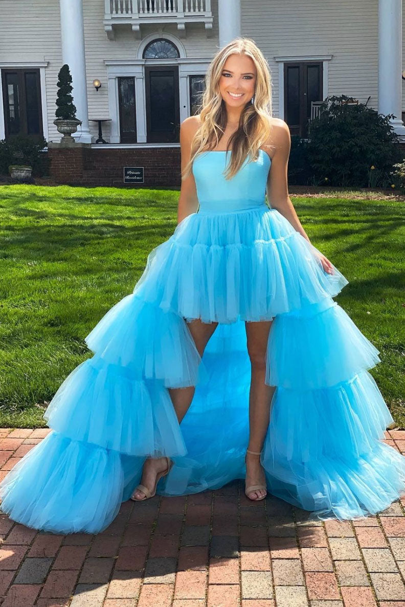 Blue Prom Dress Tulle Long Formal Evening Dress