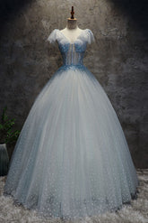 Blue Prom Dress Tulle Long Formal Evening Dress