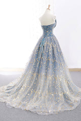 Blue Prom Dress Tulle Long Formal Gown Evening Dress