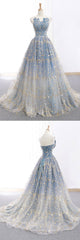 Blue Prom Dress Tulle Long Formal Gown Evening Dress