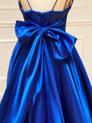 Blue Prom Dress V Neck Satin Long Formal Evening Dress