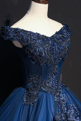 Blue Prom Dress V Neck Tulle Beaded Long Evening Dress