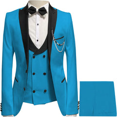 Blue Three Piece Peaked Lapel Prom Suit