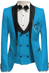 Blue Three Piece Peaked Lapel Prom Suit