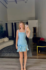 Blue Tight Homecoming Dresses Short Cocktail Dresses With Bows