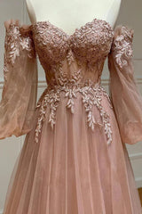 Blush Corset Prom Dress Off the Shoulder Long Evening Dress with Appliques