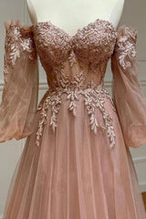 Blush Corset Prom Dress Off the Shoulder Long Evening Dress with Appliques