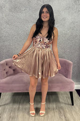Blush Mirror Metallic A Line Homecoming Dresses Short Cocktail Dresses