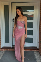 Blush Prom Dress Sweetheart Long Evening Dress with Slit