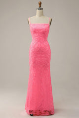 Blush Spaghetti Straps Prom Dress Sequins Mermaid Evening Dress