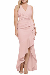 V-Neck Sleeveless Plus Size Floor-Length Sheath/Column Mother of the Bride Dresses with Ruffles