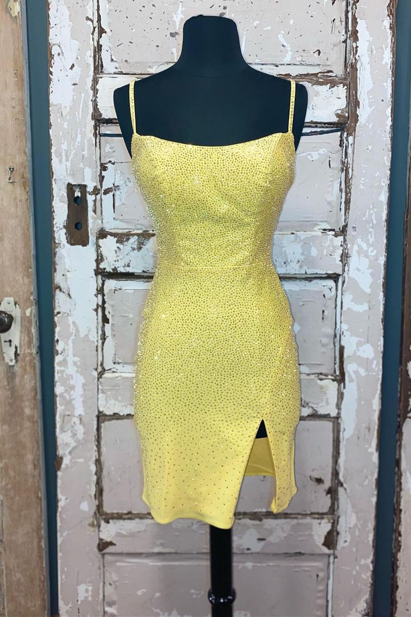 Bodycon Homecoming Dress Fitting Yellow with Lace Up Short Party Cocktail Dress