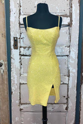 Bodycon Homecoming Dress Fitting Yellow with Lace Up Short Party Cocktail Dress