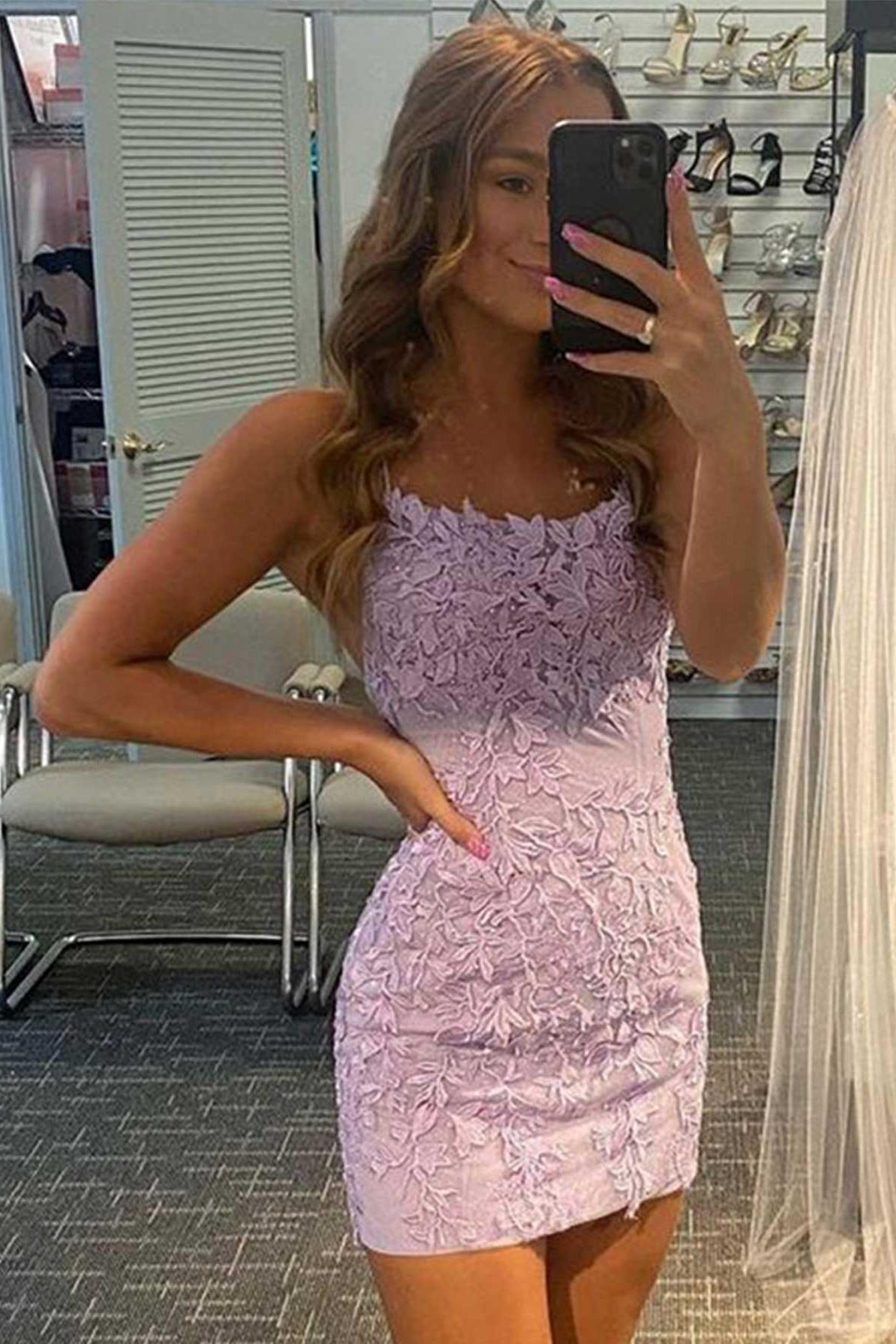 Bodycon Homecoming Dress Spaghetti Straps Lace Short Party Cocktail Dress