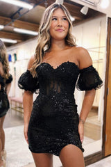 Bodycon Homecoming Dress Sparkly Sequin Style Strapless with Split Short Party Cocktail Dress