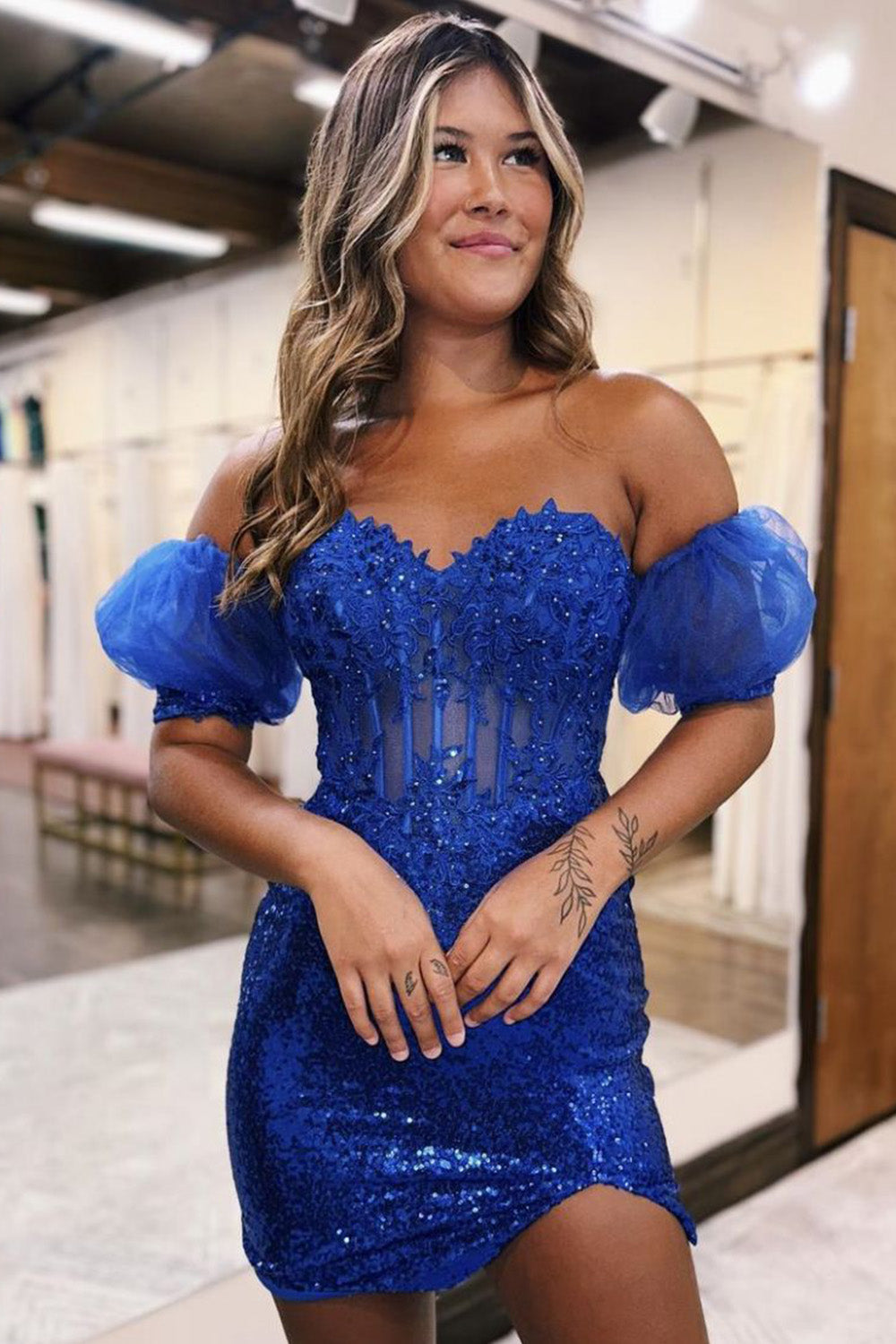 Bodycon Homecoming Dress Sparkly Sequin Style Strapless with Split Short Party Cocktail Dress