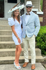 Bodycon Homecoming Dress Style With Cute Puff Sleeves Cobalt Blue Plunge Short Party Cocktail Dress