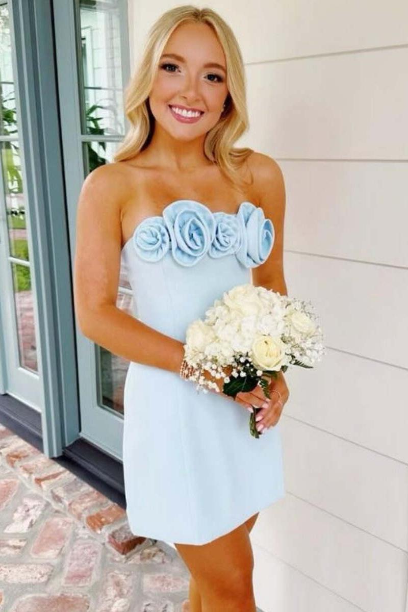 Bodycon Strapless Homecoming Dresses Mini Cocktail Dress with 3D Rosette Bodice