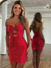 Bodycon Strapless Sweetheart Short Homecoming Dresses with Keyholes