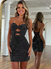 Bodycon Strapless Sweetheart Short Homecoming Dresses with Keyholes
