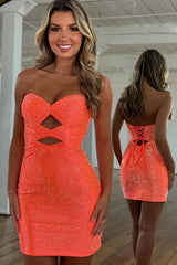 Bodycon Strapless Sweetheart Short Homecoming Dresses with Keyholes