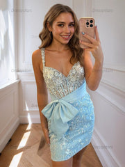 Dressystars Bodycon Sweetheart Lace Short Homecoming Dress with Bowknot