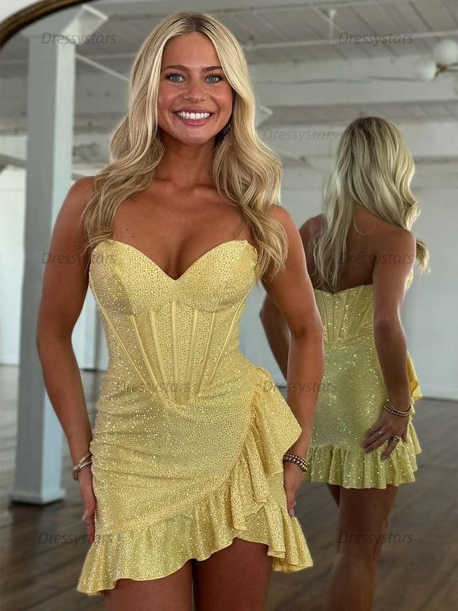 Dressystars Bodycon Sweetheart Satin Homecoming Dress with Beading