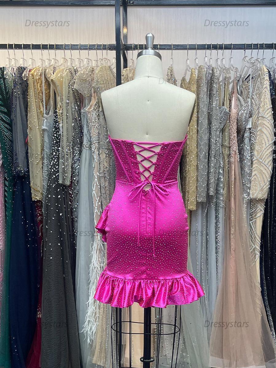 Dressystars Bodycon Sweetheart Satin Homecoming Dress with Beading