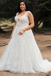 Bohemian V Neck Bridal Gown Featuring Illusion Back