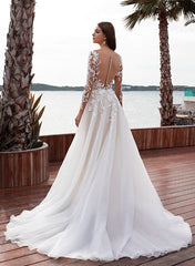 Boho Lace Long Sleeves Wedding Dress With Ball Gown