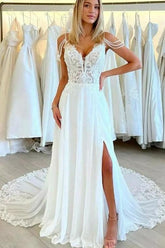 Boho Lace Open Back Wedding Dress With Slit