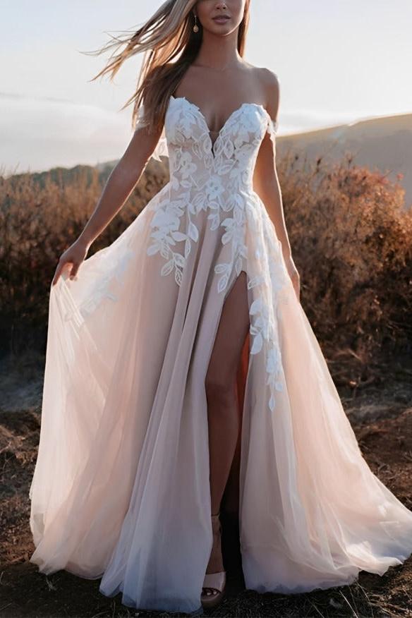 Boho Lace Sweetheart Neckline With Split Front