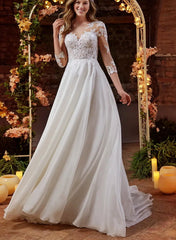 Boho Lace Wedding Dress With 3/4 Sleeves