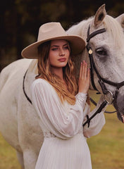 Boho Lace Wedding Dress with V Neck and Long Sleeves