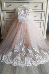 Boho Tulle Lace Flower Girl Dresses with Sleeves