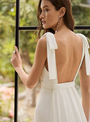 Boho Wedding Dress with Open Back and Bows